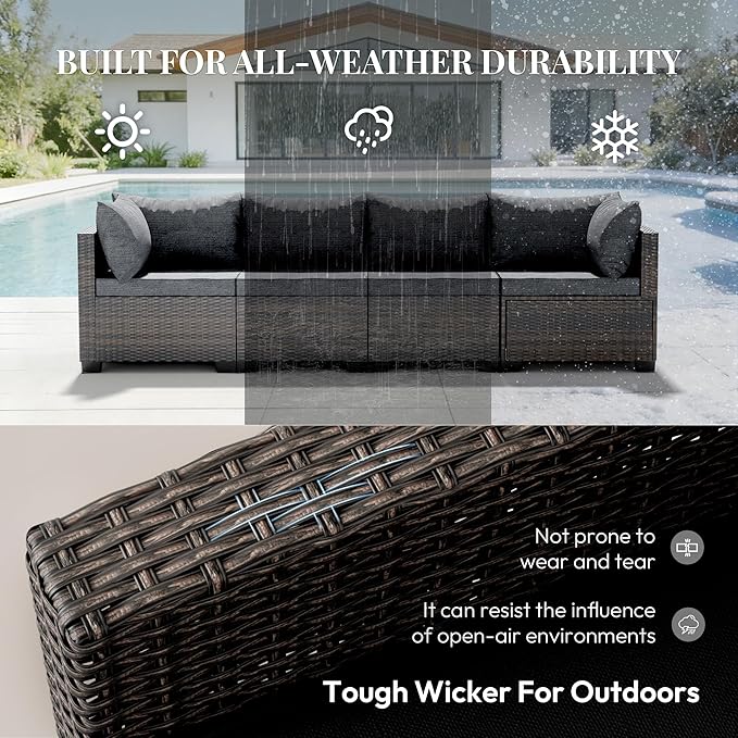 7 Piece Patio Furniture Set, All-Weather Water-Resistant Wicker Rattan Sectional Sofa, Modular Outdoor Conversation Set for Backyard, Garden, Poolside, Balcony