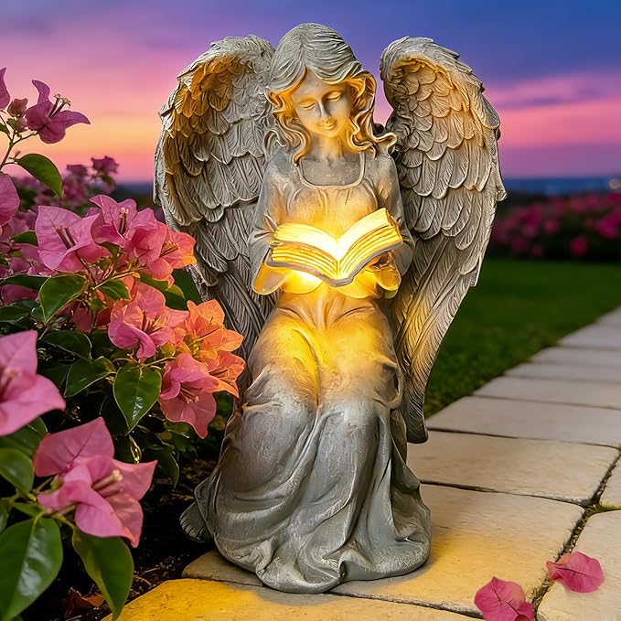 Solar Garden Outdoor Angel Book Statues,Book Lovers Gifts for Balcony Patio Lawn Table Yard Ornaments, Solar Resin Fairy Waterproof LED Lights,Mother's Day,Birthday Gifts for Women Mom Grandma