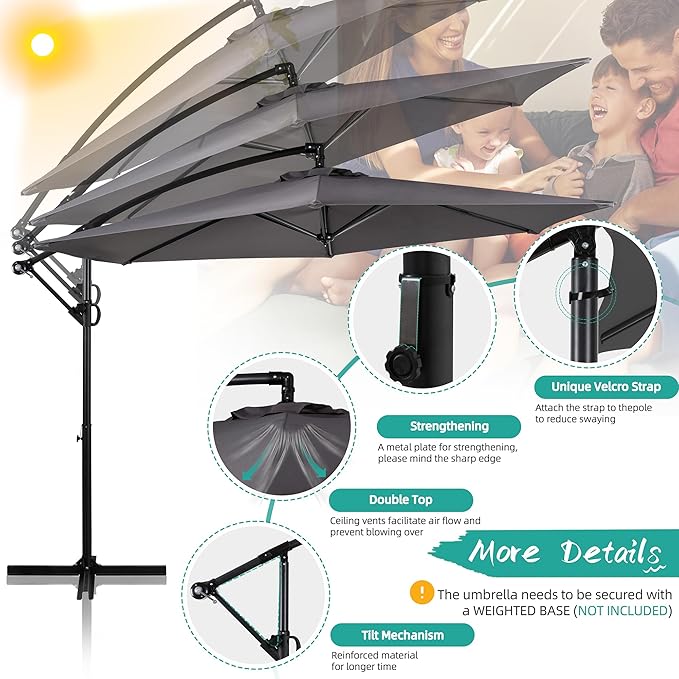 Shintenchi Offset Patio Umbrella with Easy Tilt Adjustment,Crank and Cross Base, Outdoor Cantilever Hanging Umbrella, Sunshade Free Standing Canopy, Dark Gray