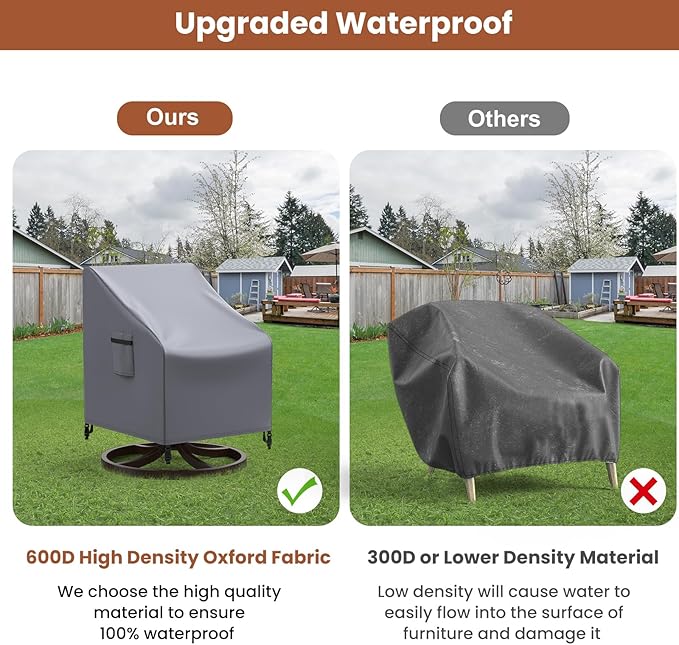Mrrihand Patio Chair Covers, 2 Pack Outdoor Swivel Lounge Chair Cover, Heavy Duty Patio Rocking Chair Covers, Patio Furniture Covers Waterproof, 30" W×34" D×38.5" H, Grey