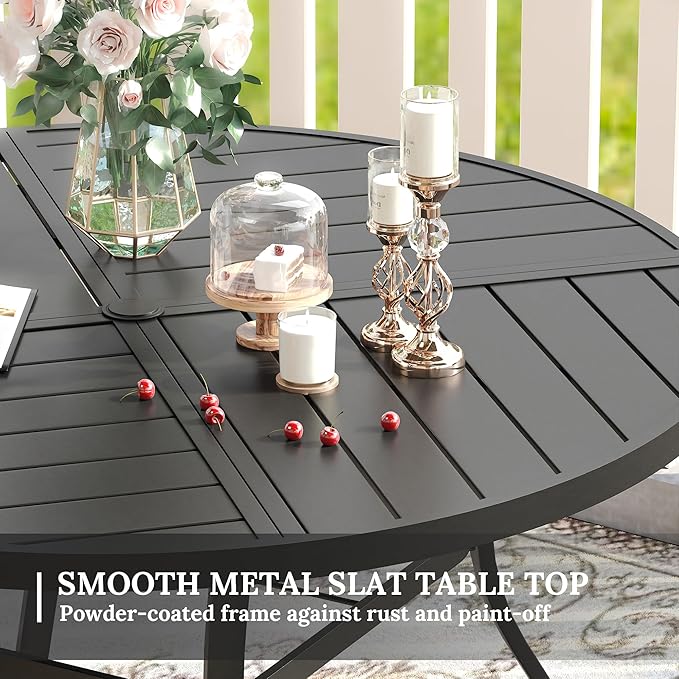 VICLLAX Patio Dining Set for 4, 4 Seats Outdoor Furniture Includes 40.7" Round Patio Table and Swivel Padded Chairs, Black Tabletop and Blue Fabric