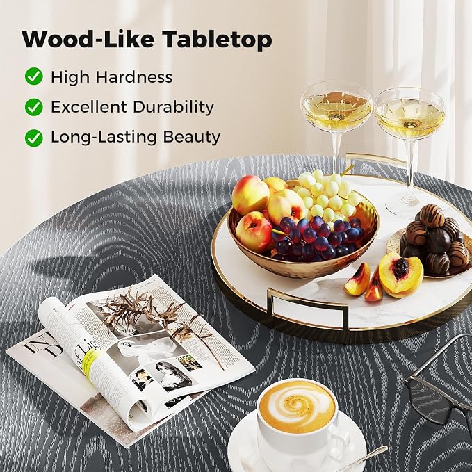 34” Round Dining Table, 4 Person Kitchen Table with Wood-Like Tabletop & X-Shaped Metal Frame, Indoor-Outdoor Coffee Table for Backyard, Balcony, Poolside, Garden, Lawn