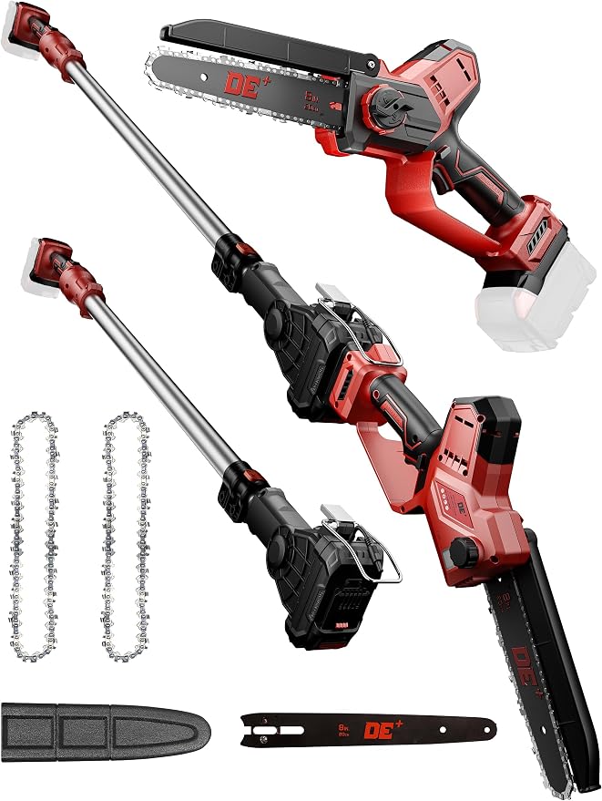 DeForce 2-in-1 Cordless Electric Pole Saw, for Milwaukee M18 18V Battery, Brushless 8" Mini Chainsaw for Tree Trimming, Battery Powered Pole Saw, 16 ft Max Reach, with Extension Pole(Bare Tool Only)