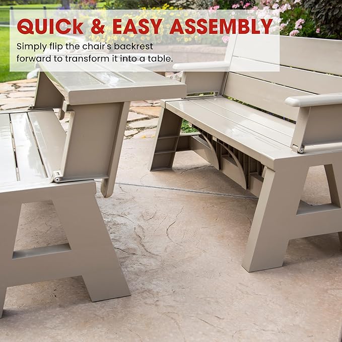 Convert-a-Bench Gen 1 2-in-1 Outdoor Convertible Bench to Picnic Table | Space-Saving, Weather-Resistant Patio Furniture for Yard, Deck, Garden | Easy Assembly & Durable Design - 1 Bench/Order, Adobe