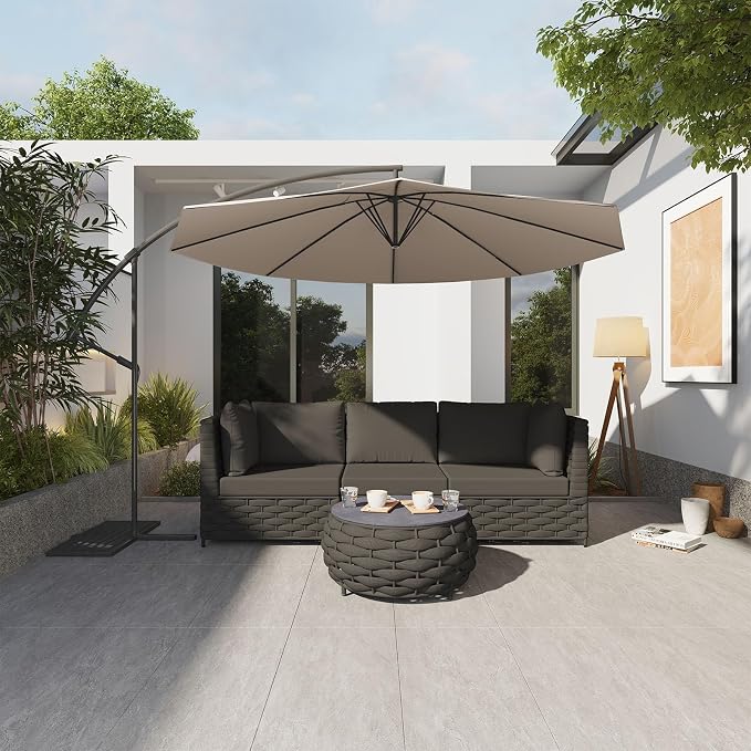 TWT 4 Piece Patio Furniture Set, All Weather Outdoor Sectional Sofa with Coffee Table, Modular Conversation Couch Set, Weather Resistant for Backyard, Porch, Garden, Poolside, Balcony, Dark Grey