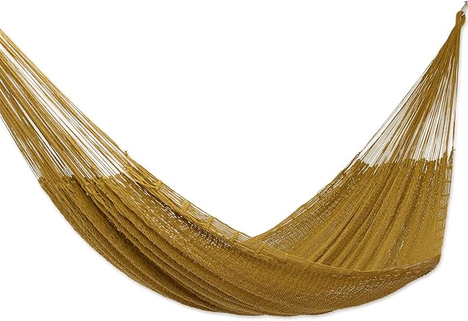 NOVICA Handmade Cotton Rope Hammock Olive Green Double from Mexico Solid Maya 'Sunset Siesta in Olive Green'Double