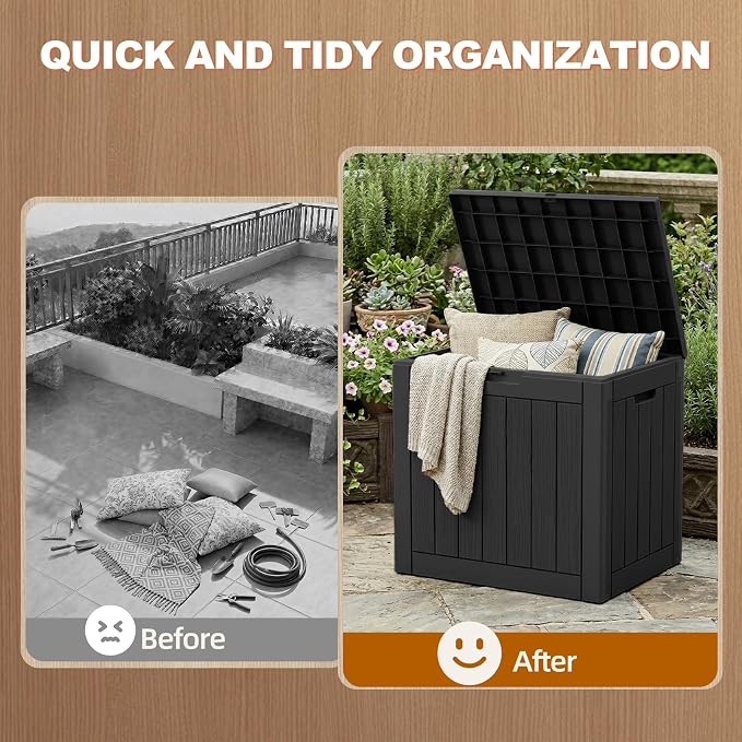EFU Outdoor Storage Box 38 Gallon Deck Box (Indoor & Outdoor) Lockable UV Resistance Waterproof Resin Storage Bin Storage Box for Outdoor,Patio Storage(Black)