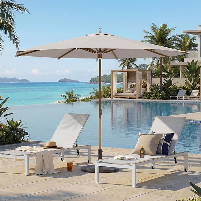 Grand patio 11 FT Sunbrella Patio Umbrella, Outdoor Umbrella with 8 Faux-Wood Grain Aluminum Ribs, Market Umbrella with Pulley Lift, Ventilation, Poolside, Deck, Backyard, Flax