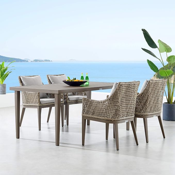 armen LIVING Grenada 5 Piece Grey Aluminum Outdoor Dining Set with Grey Fabric