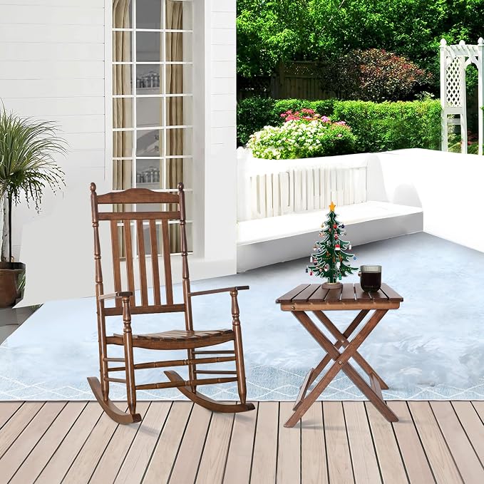 Outdoor Wooden Side Table, Folding Patio End Table, Small Square Furniture Table for Adirondack Chair, Balcony, Porch, Acacia Wood, No Assembly, Brown