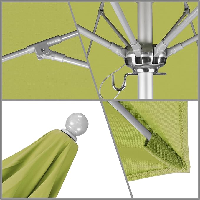 California Umbrella 9' Rd. Venture Series Contract Grade Patio Umbrella, Push Open Pin Stop, Silver Finish, Sunbrella Macaw