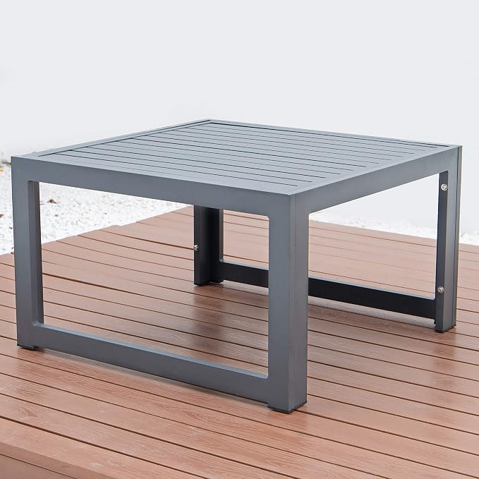 LeisureMod 5-Piece Aluminum Outdoor Patio Furniture Set, Modular Chairs & Coffee Table with Cushions, Rust-Proof Black Frame, Light Grey Weather-Resistant Seating for Balcony or Backyard