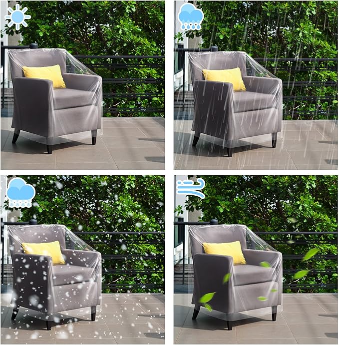 Tudomro 4 Pcs Outdoor Plastic Chair Cover Waterproof Armchair Clear Dust Proof Plastic Couch Cover for Furniture Sofa Chair Couch Recliner Furniture Storage and Moving, 37 x 30 x 30 Inch