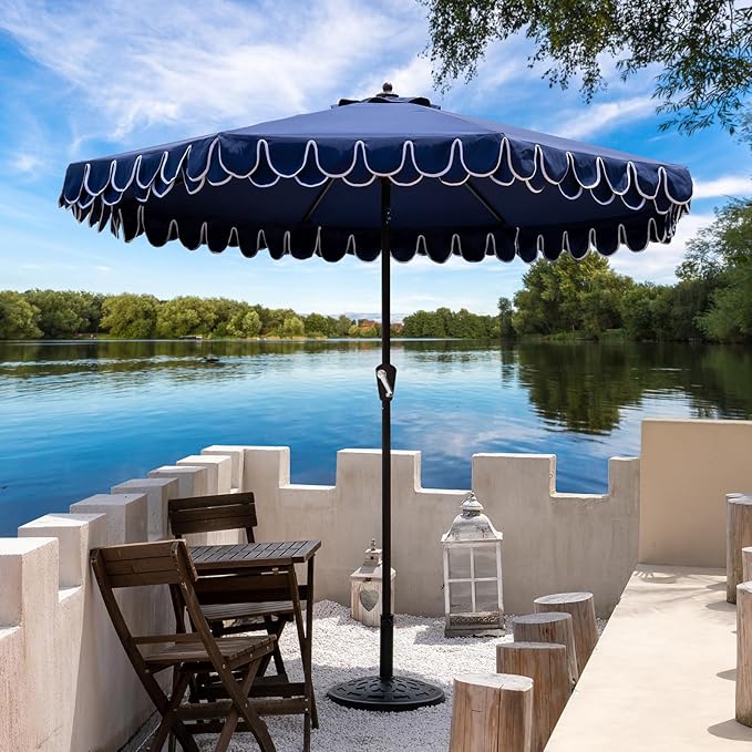 9Ft Elegant Valance Patio Umbrella, Outdoor Umbrellas for Patio with Auto-Tilt and Crank Systerm, Table Umbrella for Outdoors, Poolside,Beach, Backyard
