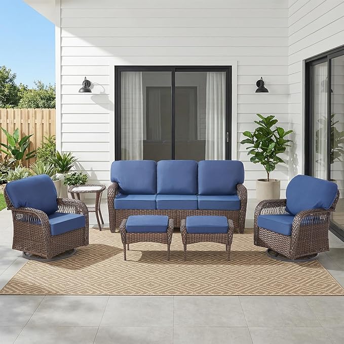 Belord 6 Piece Patio Set with Swivel Chairs,Patio Furniture for Deck Porch Garden,Outdoor Seating Conversation Furniture,Blue