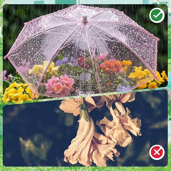 3 Pack Plant Umbrellas for Outdoor Plants Clear Transparent Plant Shade Umbrellas 23.6 Inch with Straight Pole for Potted Plants Seedlings Flowers Garden Beds