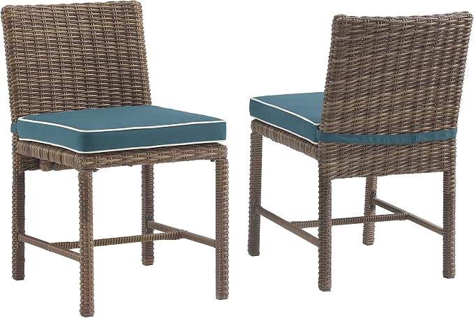Crosley Furniture Bradenton 2-Piece Outdoor Chair Set, Wicker Dining Patio Chairs for Deck, Backyard, Weathered Brown with Navy Cushions