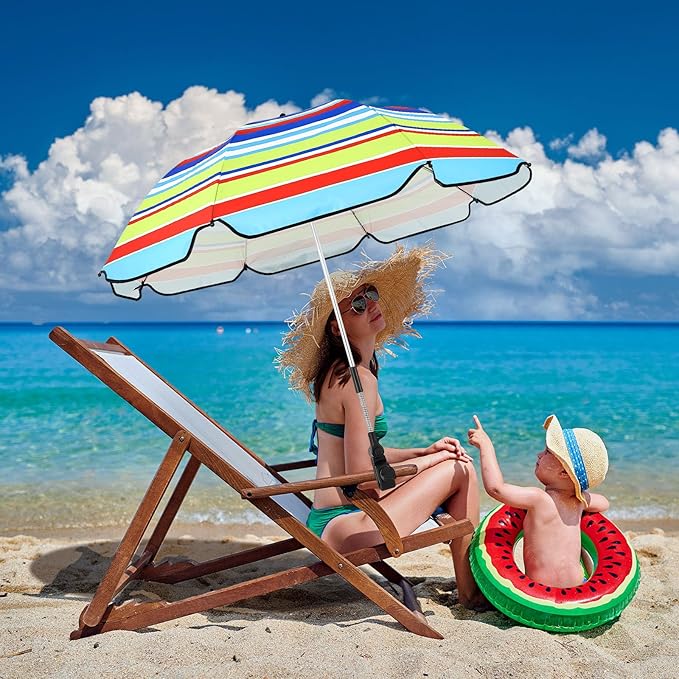 Buryeah 2 Pcs Beach Chair Umbrella Automatic with Universal Adjustable Clamp 44" UPF 50+ Portable Clamp on Beach Chair for Wheelchair Patio Golf Carts Camping