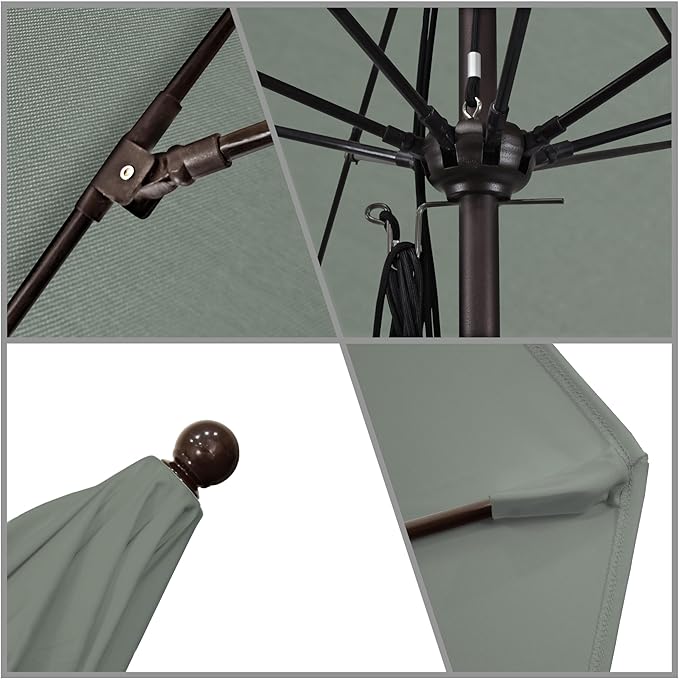 California Umbrella 11Ft Commercial Grade Sunbrella Fabric Market Umbrella, Pulley Lift, Aluminum/Fiberglass, 2mm pole wall, Bronze Frame, Spa Fabric