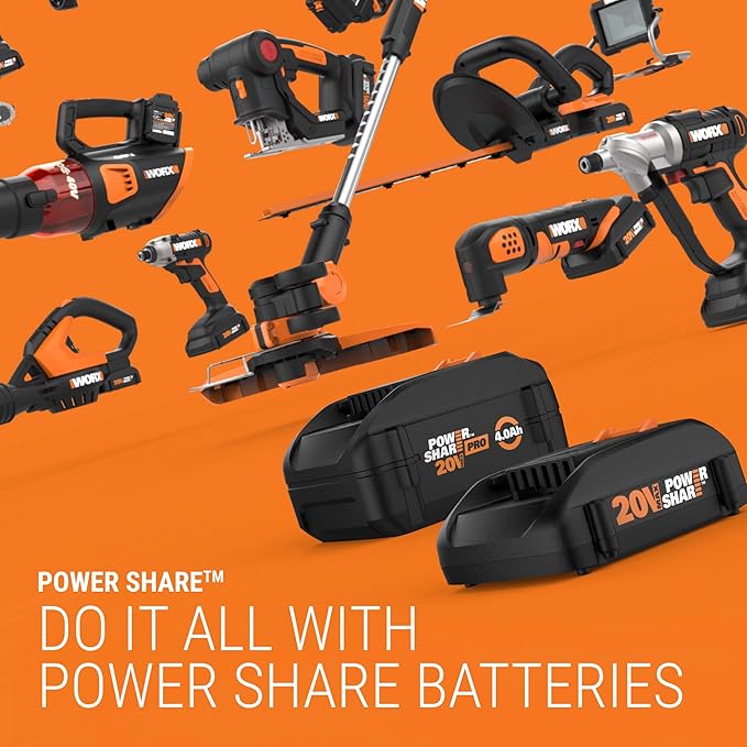 WORX WG186 40V Nitro Power Share Cordless Attachment-Capable Driveshare 15" String Trimmer with WA0220 40V Nitro Driveshare 17" Universal Hedge Trimmer Attachment