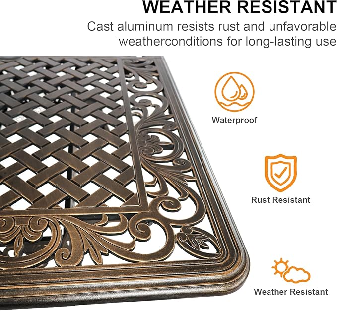 Patio Dinning Set Weather Resistant Cast Aluminum Patio Furniture Set with Umbrella Hole, Bistro Dining Set for Garden (59" x 28" Table C and 4 Chairs Bronze, 5 Pieces)