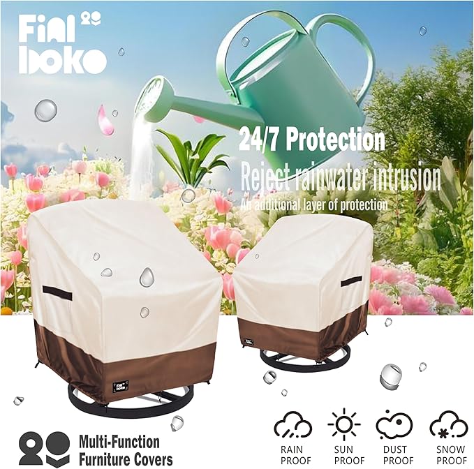 Outdoor Chair Covers 2 Pack, (35"W x 37"D x 38"H )100% Waterproof Heavy Duty Patio Furniture Covers ,Outdoor Furniture Covers Waterproof for Patio Chair Covers,Beige&brown