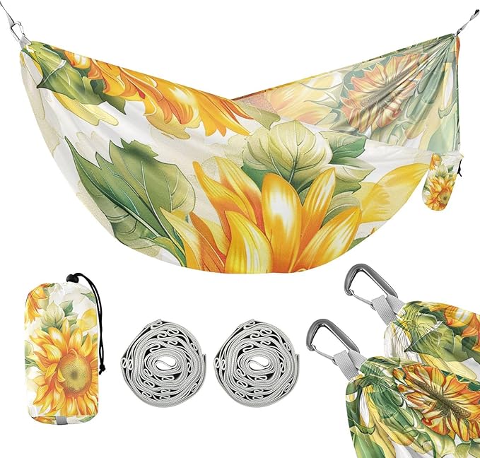 Yellow Sunflowers Camping Hammocks Rope Hammock for Patio Backyard Lounge Base