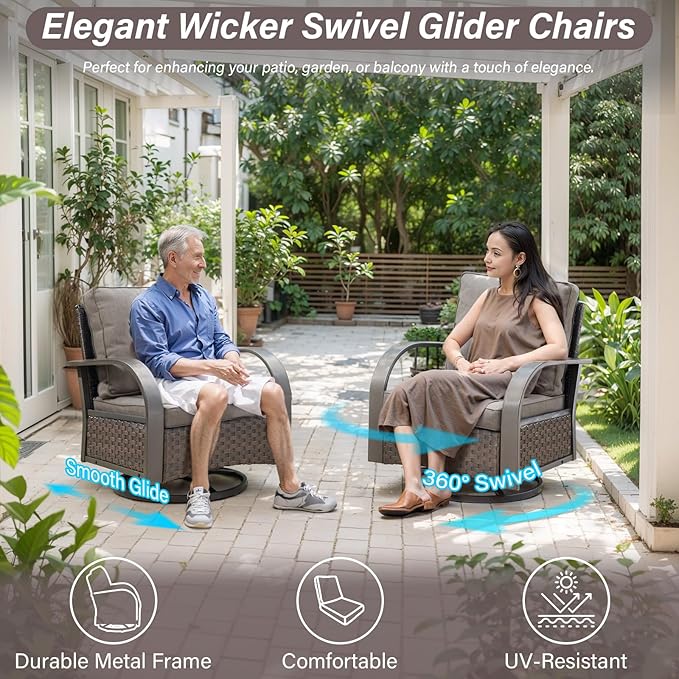 Belord 5-Piece Outdoor Patio Furniture Set All-Weather Wicker Couch with Swivel Rocker Outdoor Chairs and Multi-Functional Ottomans, Patio Conversation Set for Backyard Garden Balcony