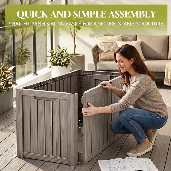 Waterproof Outdoor Storage Box Outside Deck Box Lockable Resin Bench UV Resistant Furniture Cushion Pool Tool Float Bin Patio Garden Porch (Grey, 180 Gallon)