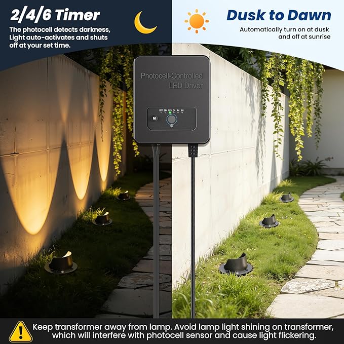 All-in-One Low Voltage Landscape Lighting 12W LED Well Lights IP67 Outdoor In-Ground Lights Waterproof with Transformer, 2700K Warm White Pathway Lighting for Yard Garden, 8 Pack