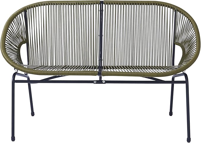 Christopher Knight Home Dessa 3 Piece Patio Furniture Set, Patio Wicker Accent Chair Set of 2 and Loveseat, Metal Frame 4 Seater Outdoor Papasan Lounge Chair Set, PE Rattan Outdoor Bistro Set, Green