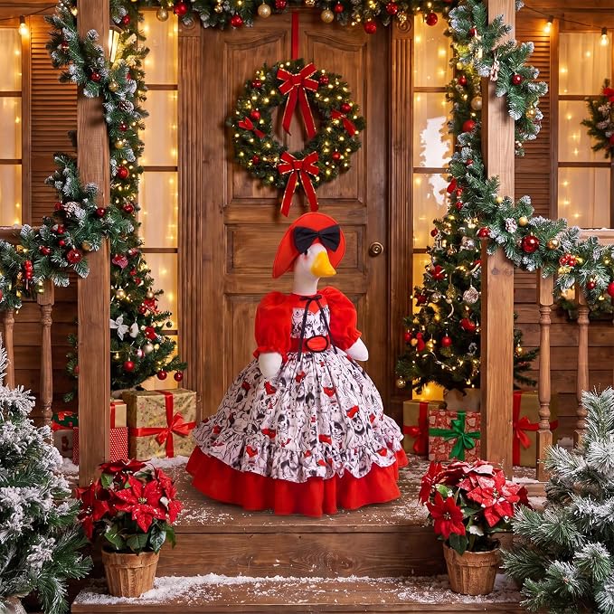 Suzile Porch Goose Outfit Dog Lover Goose Costume for 23" High Cement or Plastic Geese Clothes for Yard Lawn Outdoor Garden Patio Concrete Duck Statue Dresses Decorations