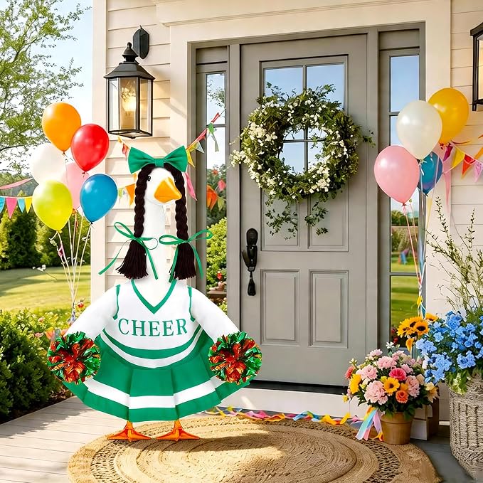 Celltestria Cheerleader Goose Outfits Cheerleading Porch Goose Costume Green Goose Clothes for 23" Geese Outdoor Patio Yard Lawn Garden Art Decoration