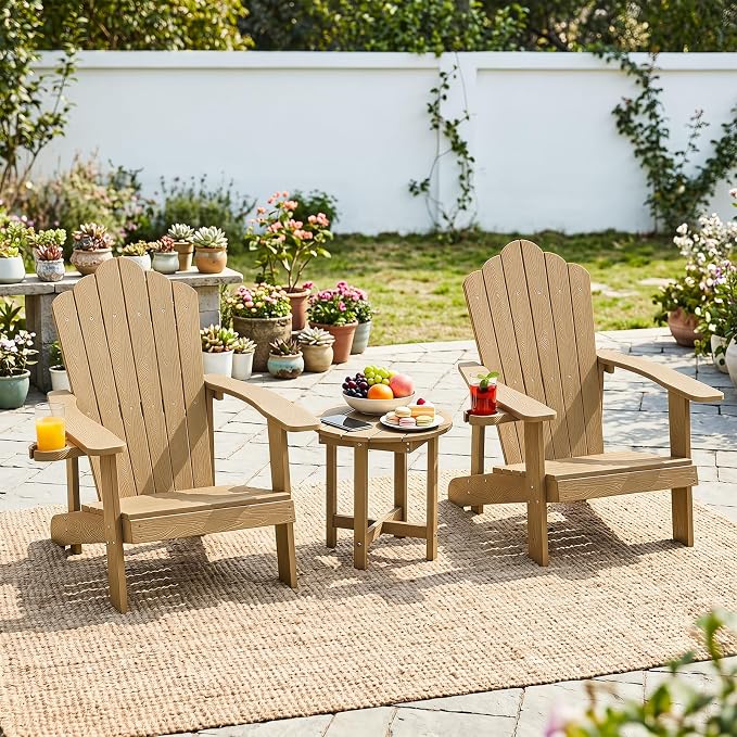 Tangkula Round Outdoor Side Table, Adirondack Side Table with Weather-Resistant, Waterproof Top, Small Outside End Table for Patio Deck Pool Porch, Easy Maintenance (Brown,1)