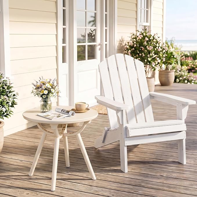 Tangkula Outdoor Side Table, 20" Round Patio Bistro Table, Outside Accent Coffee Table for Poolside, Balcony, Garden, Porch, Lawn (2 Pack,Off-White)