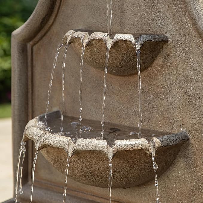 Glitzhome Outdoor Wall Mounted Water Fountain with LED Lights and Pump, Oversized Antique European Style 3-Tier Polyresin Cascading Floor-Standing Fountain for Porch Deck Patio Backyard, 37.25" H