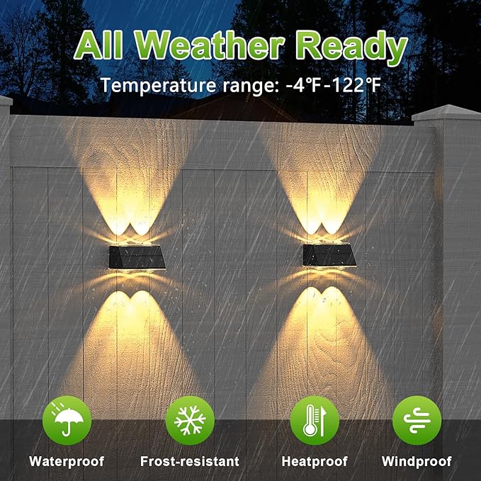 LANSOW Solar Fence Lights 8 Pack, Solar Powered Lights Outdoor Waterproof, 9-Mode Warm/Cool White & RGB Up-Down Led Spot Wall Lights Dusk to Dawn Decor for Backyard, Deck, Patio, Pool, Railing(Black)