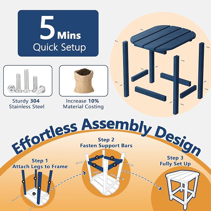 Outdoor Adirondack Side Table for Patio Porch Pool, 18" HDPE Weather Resistant End Table for Backyard and Indoor Use, Easy Maintenance & Indoor Outdoor Durable Construction(Navy Blue)