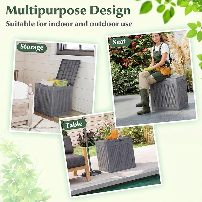 Tangkula 39 Gallon Outdoor Storage Box, Waterproof PP Resin Patio Storage Box with Lockable Lid for Indoor & Outdoor Use, Rattan Design Deck Box for Cushions, Garden Tools