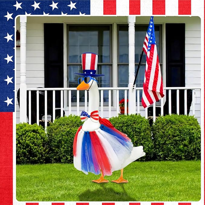 Independence Day Goose Outfit,4th of July Porch Goose Outfits for Outdoor | Porch Goose Outfits,Goose Outfit with Sunglasses & Tie,Goose Clothes Costumes,Duck Outfit for Party Patio Yard Lawn