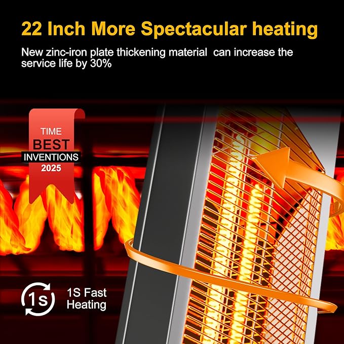 Landeagle Outdoor Heaters for Patio,1500W Electric Infrared Radiant Heater with Remote,37” Portable Tower Space Heater with 12H Timer,Tip-over Protection for Garage,Porch,Indoor,Silver