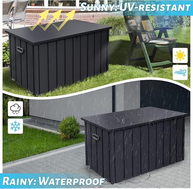 Metal Deck Box 120 Gallon,Outdoor Storage Box, Waterproof Patio Furniture Storage Chest/Cabinet, Lockable Storage Bench for Porch Package Delivery,Cushions,Tools, Pool, Grey