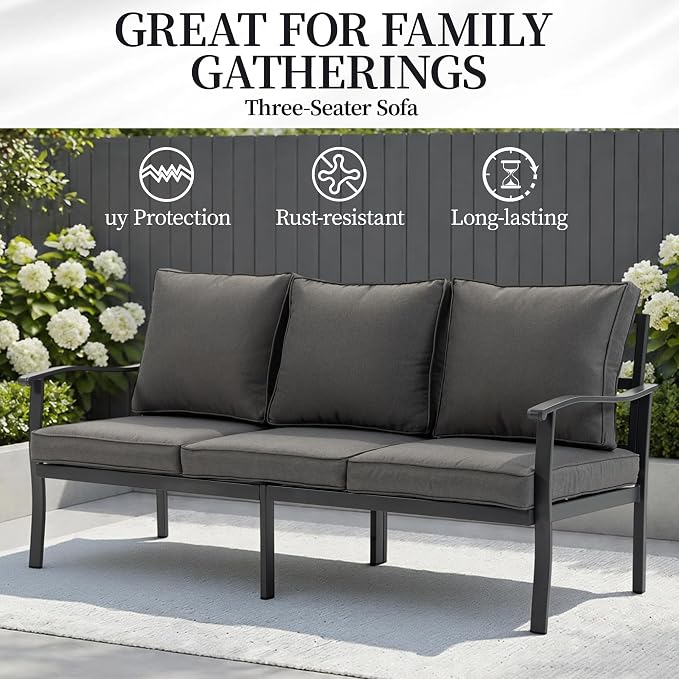 Outdoor Patio Furniture Set, 5 Pieces Metal Modern Outside Sectional Conversation Lawn Furniture with Coffee Table & Washable Thick Cushions,Seating Sofa for Garden,Backyard,Porch,Grey
