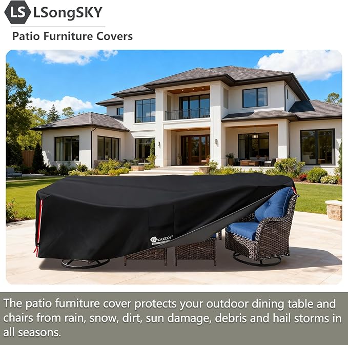 Outdoor Furniture Covers Waterproof,600D Heavy Duty Patio Cover for 5 PCS Sets Sectional Sofa Couch Dining Rocking Swivel Chairs Ottomans Coffee Table,76L x 54W x 28H inch Black