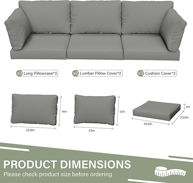 8 pcs Outdoor Cushion Slipcovers Outdoor Patio Cushions Covers Replacement Waterproof with Zipper w/3 Seat Cushion Covers and 5 Backrest Pillow Covers, Covers Only