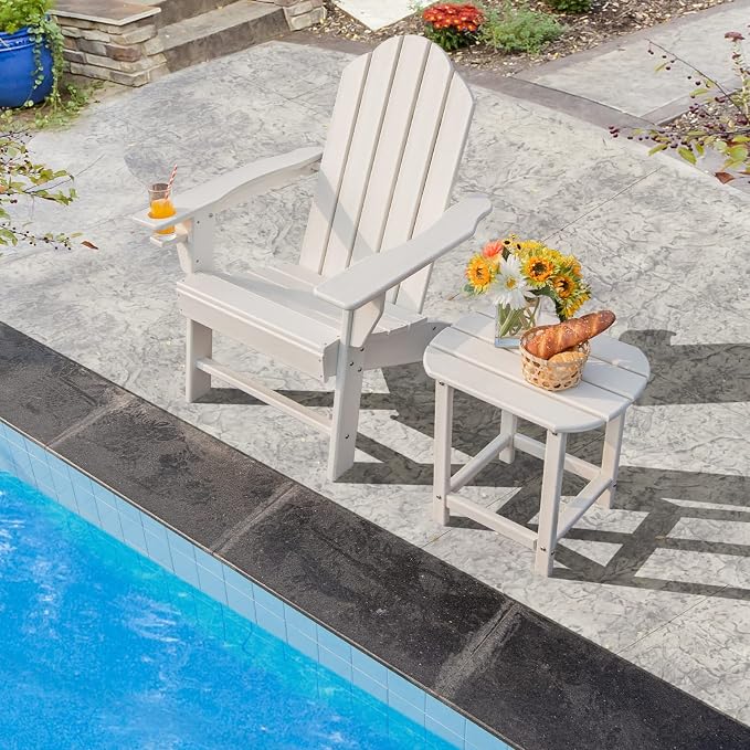 Tangkula Outdoor Side Table, Weather Resistant Adirondack Table, Outdoor Indoor Chairside End Tables, Waterproof HDPE, for Patio Poolside Porch Backyard, Easy Assembly, 19 x 14.5 x 18 Inch (1, White)