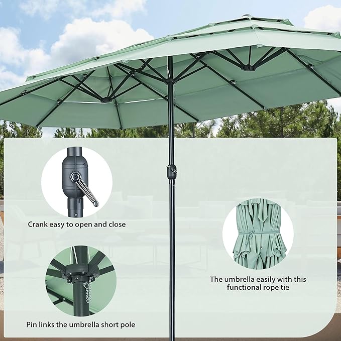 Ainfox 15ft Large Patio Umbrella, Outdoor Double-Sided Pool Umbrellas, 3 Tiers Large Rectangle Market Umbrella for Poolside