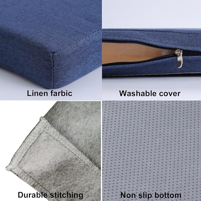 36 x 18 Inch Piano Bench Cushions with Strap for Indoor Furniture,Navy Blue | Non slip high density foam bench seat cushion for kitchen dining room,shoe storage, entry way,window, settee