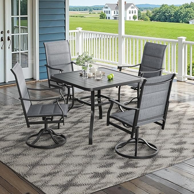 Soohow Patio Dining Set for 4, 5-Piece Outdoor Table and Chairs Set, 4 x Swivel Outdoor Dining Chairs with Paded Textilene and 35"x35" Patio Table with 1.57" Umbrella Hole for Poolside, Backyard