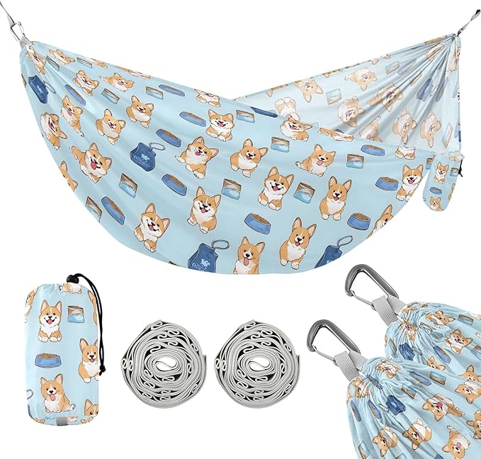 Camping Hammock Outdoor Hammocks for Outside Yellow Puppy Beach Trees Portable Lightweight with Pockets Tree Straps Indoor